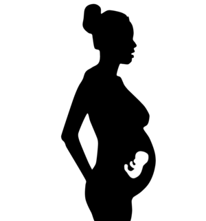 Schwarz-weiß Zeichnung Ganzkörperprofil schwangerne Frau