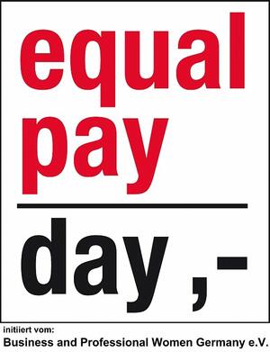 Schwarr umrahmtes weiße Quadrat mit dem Schriftzug Equal Pay Day