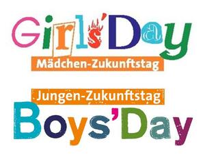 grafisch gestalteter Schriftzug Girls'Day /Mädchen-Zukunftstag und Boys'Day / Jungen-Zukunftstag